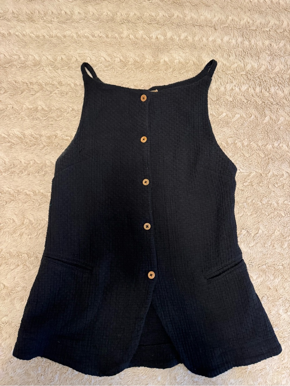 Black Button-Front Sleeveless Tank